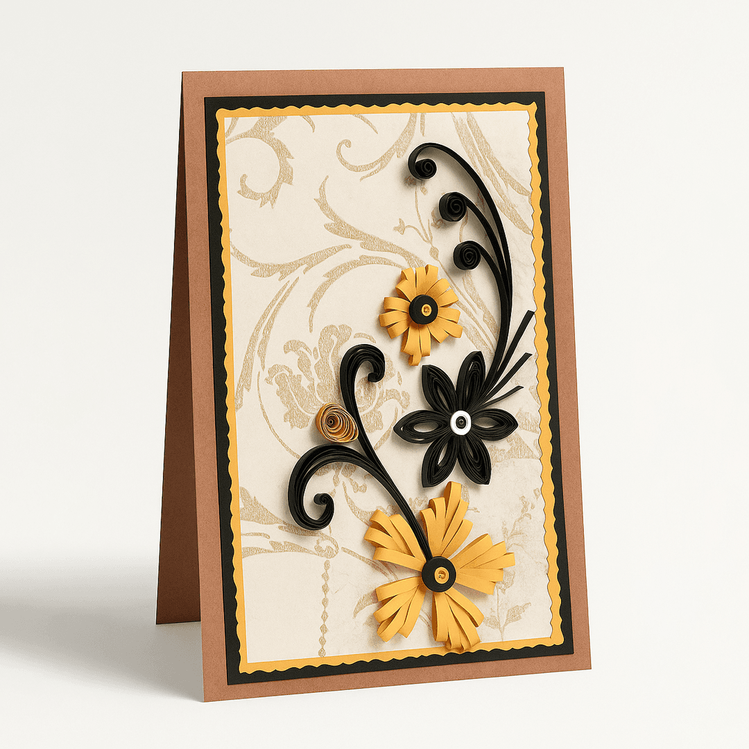 Handcrafted Quilled Greeting Card – Marigold Noir Bloom by WishKarde