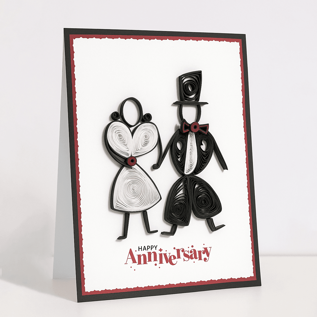 Handcrafted 3D Quilled Anniversary Card – Elegant Couple Silhouette by WishKarde