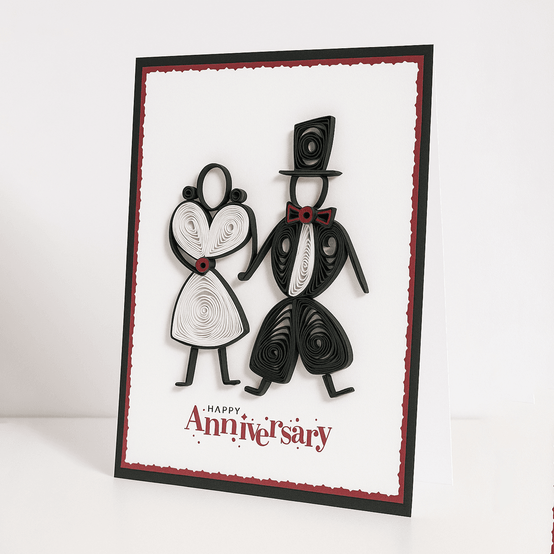 Handcrafted 3D Quilled Anniversary Card – Elegant Couple Silhouette by WishKarde thumbnail 2