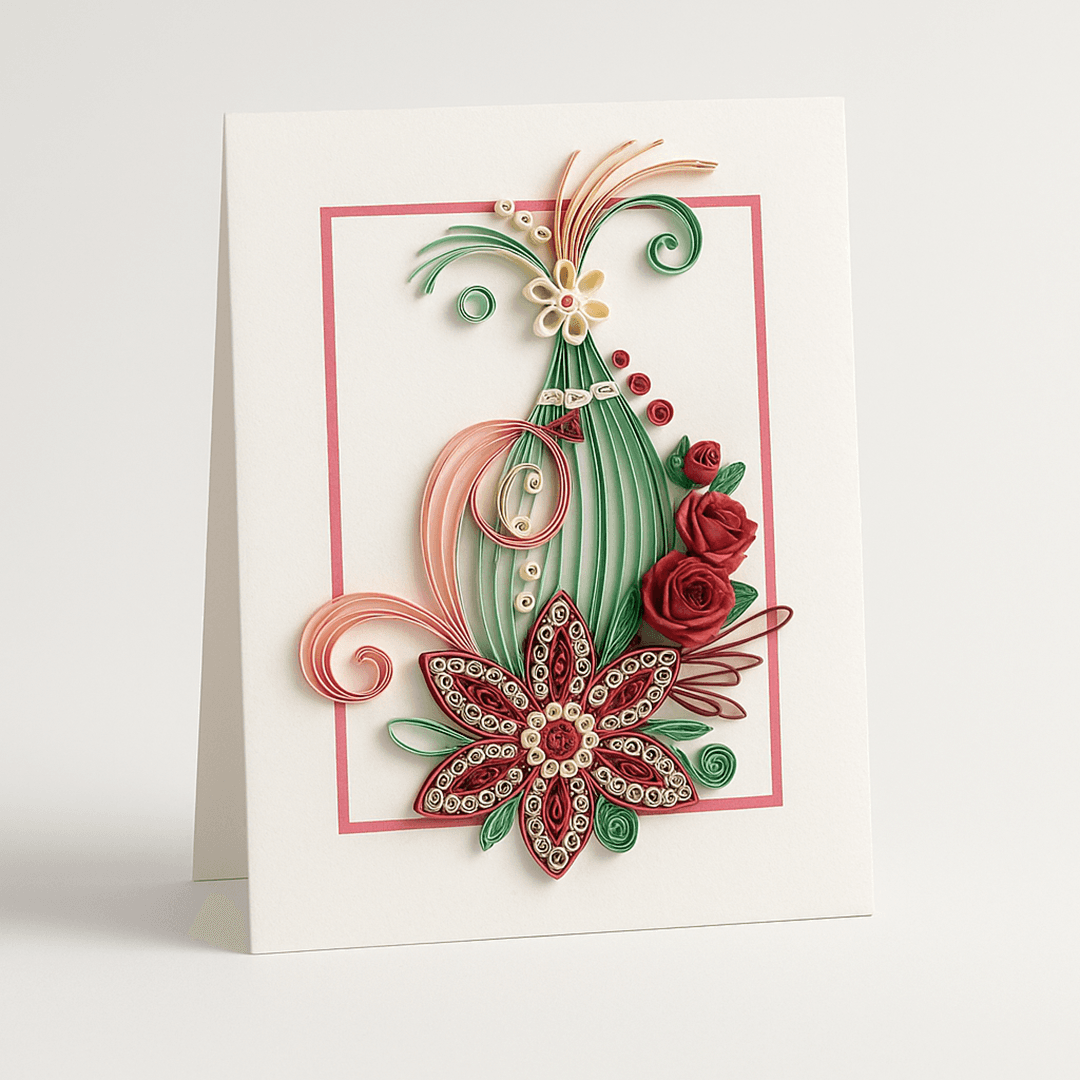 Handcrafted 3D Quilled Greeting Card – Rose & Bloom Cascade by WishKarde